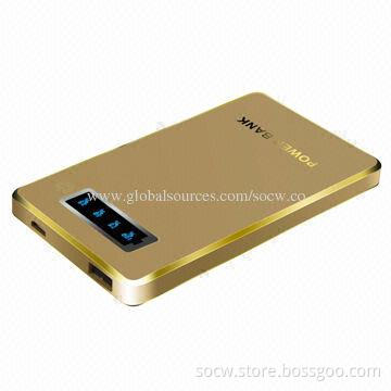 3,600mAh Golden Portable Power Bank with Touch Screen Power Button, 5V DC, 0.9A Input